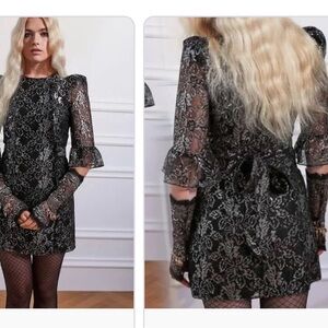 VampireswifeXH&M Black and Silver Lace Long Sleeve Dress